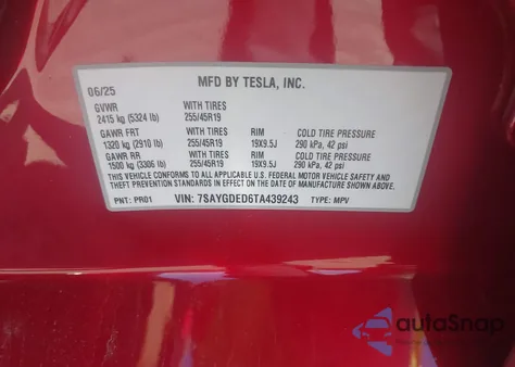 2026 Tesla Model Y Long Range Dual Motor All-Wheel Drive from USA, damaged, VIN 7SAYGDED6TA439243